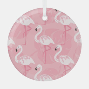 Adorno De Cristal Flamingos rosados: ilustracion vintage sin costura
