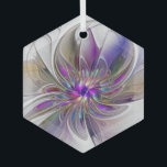 Adorno De Cristal Flor de arte fractal enérgica y colorida<br><div class="desc">Una flor multicolor y potente de fantasía,  un arte fractal floral único. Diseño para su adorno de vidrio hexagonal y más.</div>