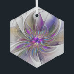 Adorno De Cristal Flor de arte fractal enérgica y colorida<br><div class="desc">Una flor multicolor y potente de fantasía,  un arte fractal floral único. Diseño para su adorno de vidrio hexagonal y más.</div>