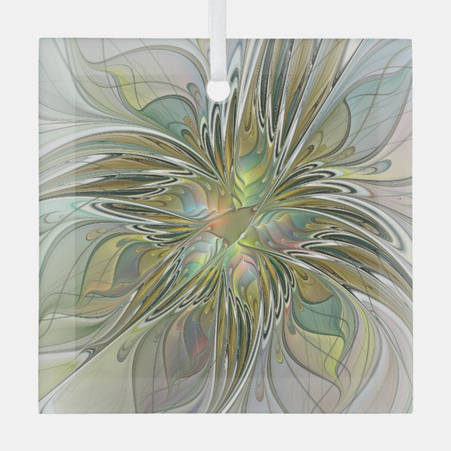 Adorno De Cristal Flor De Arte Fractal Moderno Con Oro (Anverso)