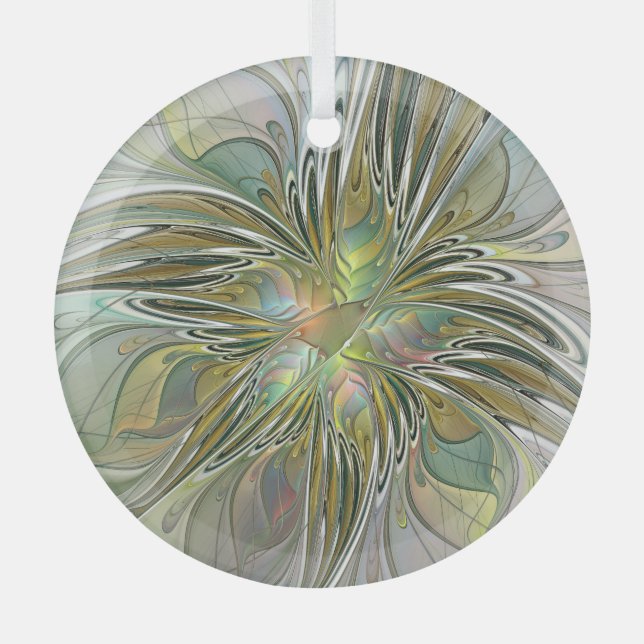 Adorno De Cristal Flor De Arte Fractal Moderno Con Oro (Anverso)