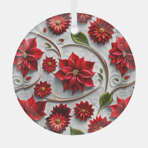 Adorno De Cristal Flor de Nochebuena y Hojas