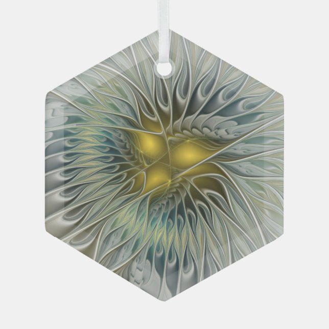 Adorno De Cristal Flor dorada Fantasía Fantasía Resumen Arte Fractal (Anverso)