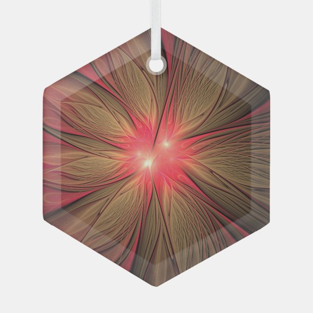 Adorno De Cristal Flor fractal de fanatismo rojo (Anverso)