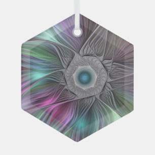 Adorno De Cristal Flor grande colorida Resumen arte fractal moderno