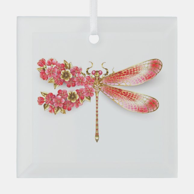 Adorno De Cristal Flor libélula con sakura de joyas (Anverso)