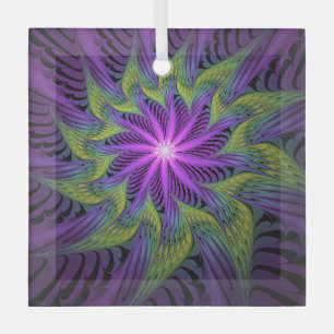 Adorno De Cristal Flor moderna abstracta arte fractal verde púrpura