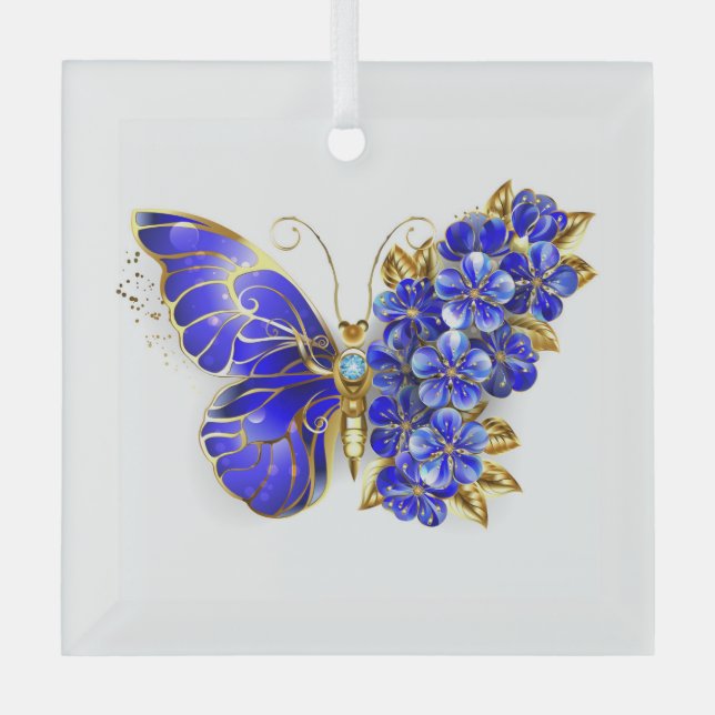 Adorno De Cristal Flor Sapphire Mariposa (Anverso)