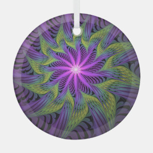 Adorno De Cristal Flor verde morada arte contemporáneo abstracto fra