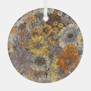 Adorno De Cristal Flora y fauna otoñales: retro de los años 70