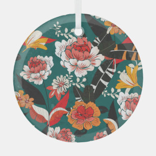 Adorno De Cristal Floral de color blanco naranja: ilustracion inoxid