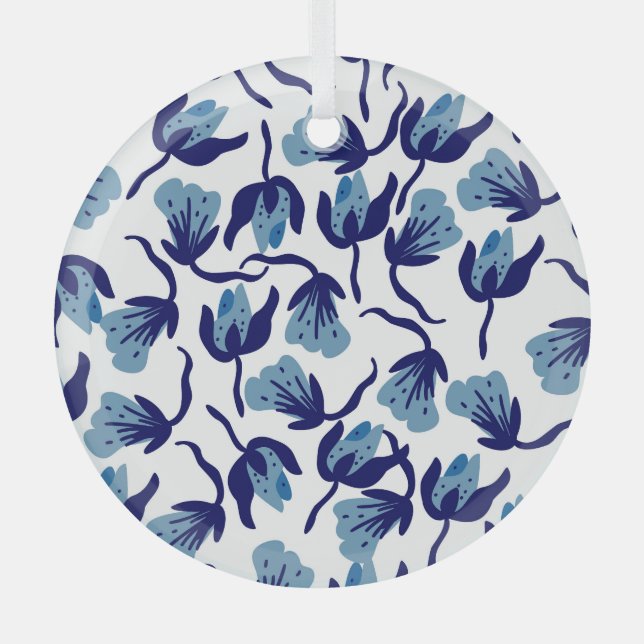 Adorno De Cristal Floral De Pansy Azul: Impresionante. (Anverso)