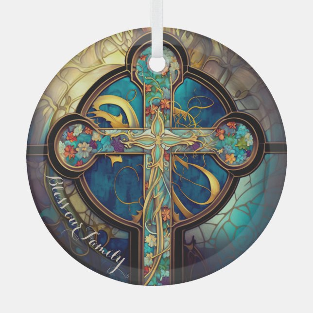 Adorno De Cristal Floral Grace StainGlass Cruz religiosa (Anverso)