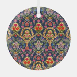 Adorno De Cristal Floral mogol étnica: patrón sin foco azul