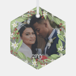 Adorno De Cristal Floral Red Berries Greenery Wreath Foto