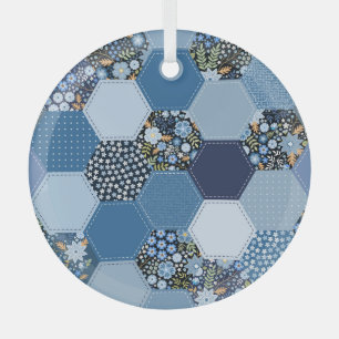 Adorno De Cristal Floral, retazos denim: patrón azul.
