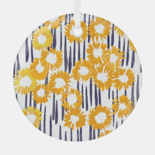 Adorno De Cristal Flores amarillas: cosecha pintada a mano