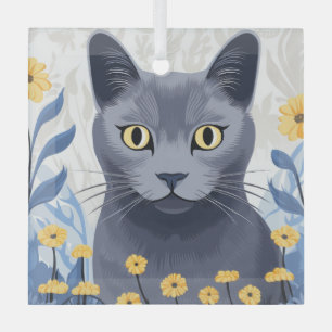 Adorno De Cristal Flores amarillas de gato azul ruso