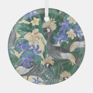 Adorno De Cristal Flores Azules Plumerias, Acuarela Seamless.