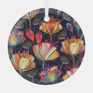 Adorno De Cristal Flores coloridas Plantas Patrón de cosecha