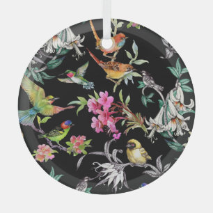 Adorno De Cristal Flores de aves tropicales: Patrón acuarela