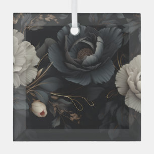 Adorno De Cristal Flores de blanco y negro