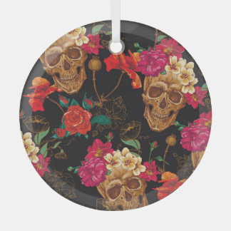 Adorno De Cristal Flores De Calavera: Fondo Oscuro Sin Marea.