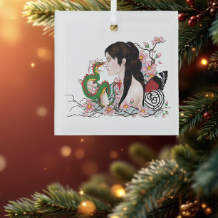 Adorno De Cristal Flores de Cerezo Dragón Serenidad Hada Asiática