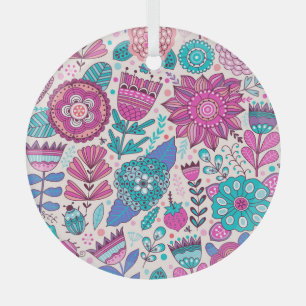Adorno De Cristal Flores de doodle botánico, sin costura, textura vi