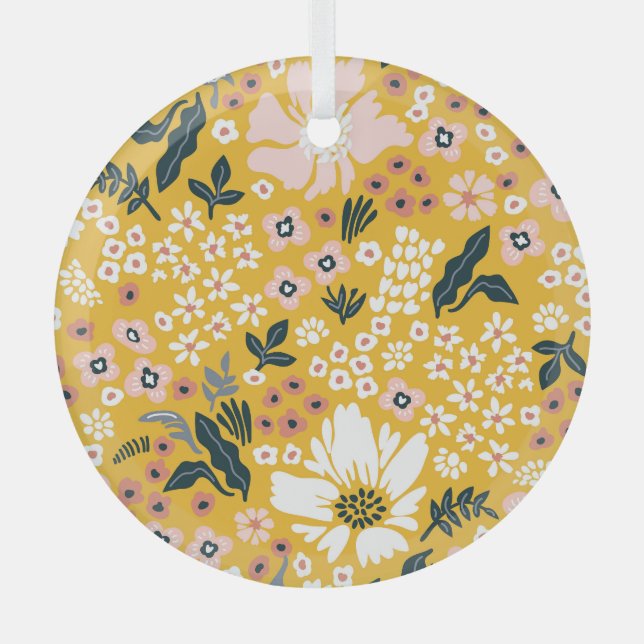 Adorno De Cristal Flores de jardín: Encanto de la vendimia amarilla. (Anverso)