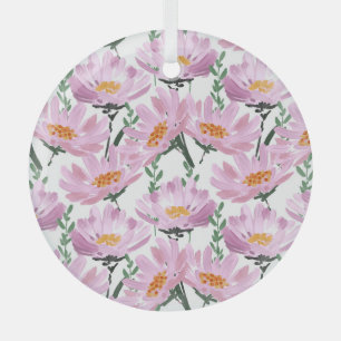 Adorno De Cristal Flores De Jardín Rosado: Impresionadas A Mano.