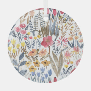 Adorno De Cristal Flores de manantial acuarela, vibrante y sin costu