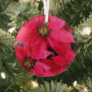 Adorno De Cristal Flores de Nochebuena Rojas