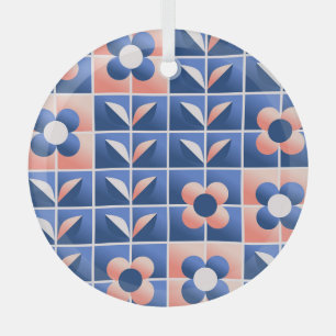 Adorno De Cristal Flores estilizadas retro: patrón mosaico.