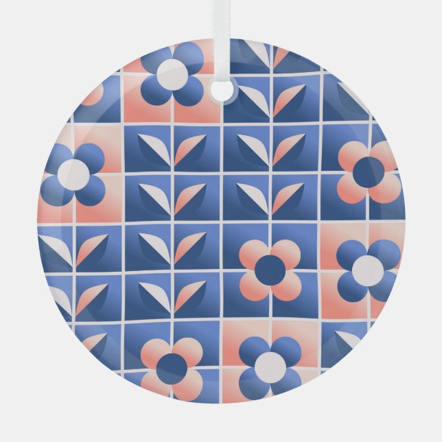 Adorno De Cristal Flores estilizadas retro: patrón mosaico. (Anverso)