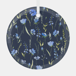 Adorno De Cristal Flores Rusticas Azules: Ilustracion Botánico.