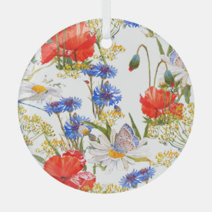 Adorno De Cristal Flores silvestres: acuarela azul oscuro sin costur