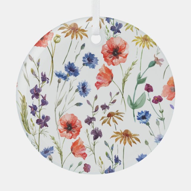 Adorno De Cristal Flores silvestres Acuarela Poppy Fondo Chamomile (Anverso)