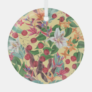 Adorno De Cristal Flores tropicales cereza: marea sin mar acuarela