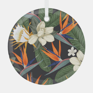 Adorno De Cristal Flores tropicales, fondo oscuro, sin costura flora