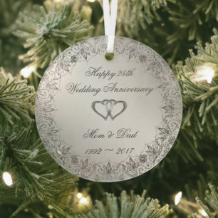 Adorno De Cristal Flourish Silver 25° Aniversario del Boda 
