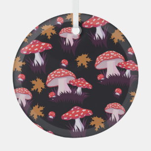 Adorno De Cristal Fly agaric, hojas de arce impresas