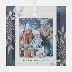 Adorno De Cristal Foliage de invierno de Tan y Grey Navidades de fot