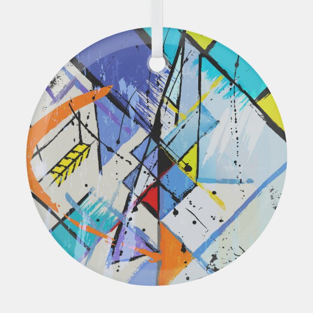 Adorno De Cristal Fondo abstracto, líneas geométricas, salpicaduras. (Anverso)