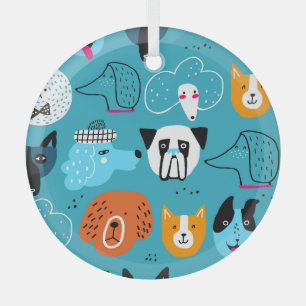 Adorno De Cristal Fondo Azul, Patrón De Perro Jugador.