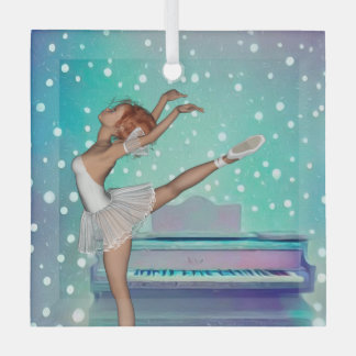 Adorno De Cristal Fondo Ballerina y Piano Verde azulado