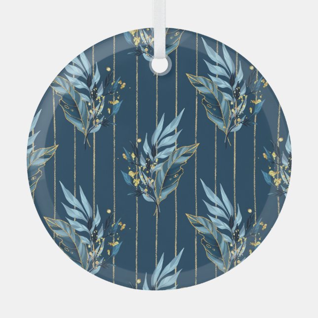 Adorno De Cristal Fondo de ajuste transparente de hojas azules (Anverso)