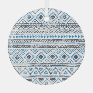 Adorno De Cristal Fondo étnico azul, blanco sin costura.