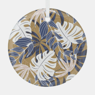 Adorno De Cristal Fondo Naranja de hojas tropicales coloridas