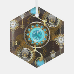 Adorno De Cristal Fondo oxidado steampunk con lentes turquesas